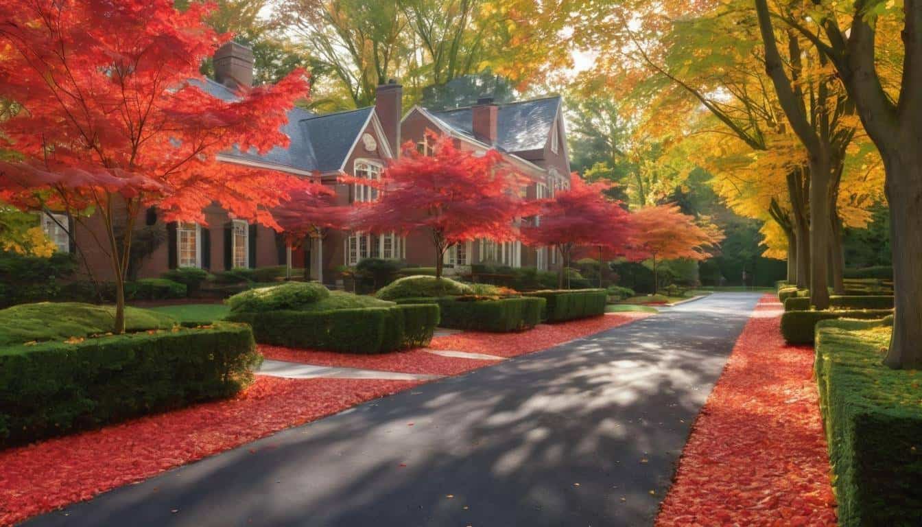 Red maple lined driveway