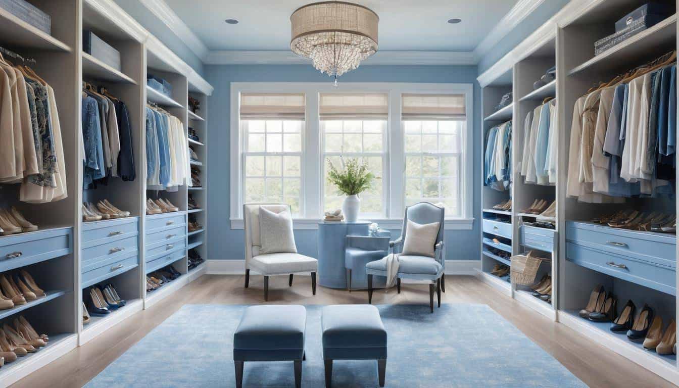 Serenely blue walk-in closet