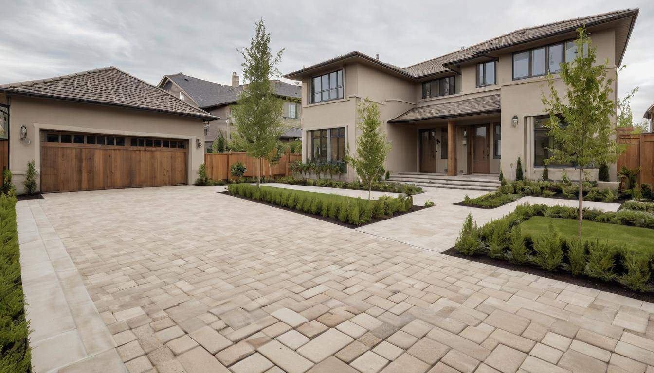 Stylish beige driveway design