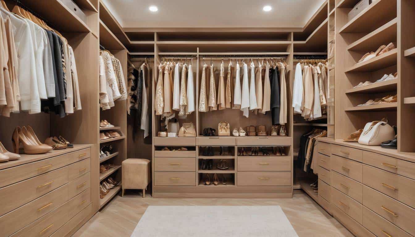 Stylish light-brown walk-in closet