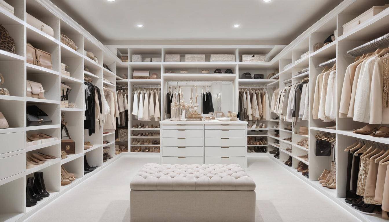 Stylish white walk-in closet