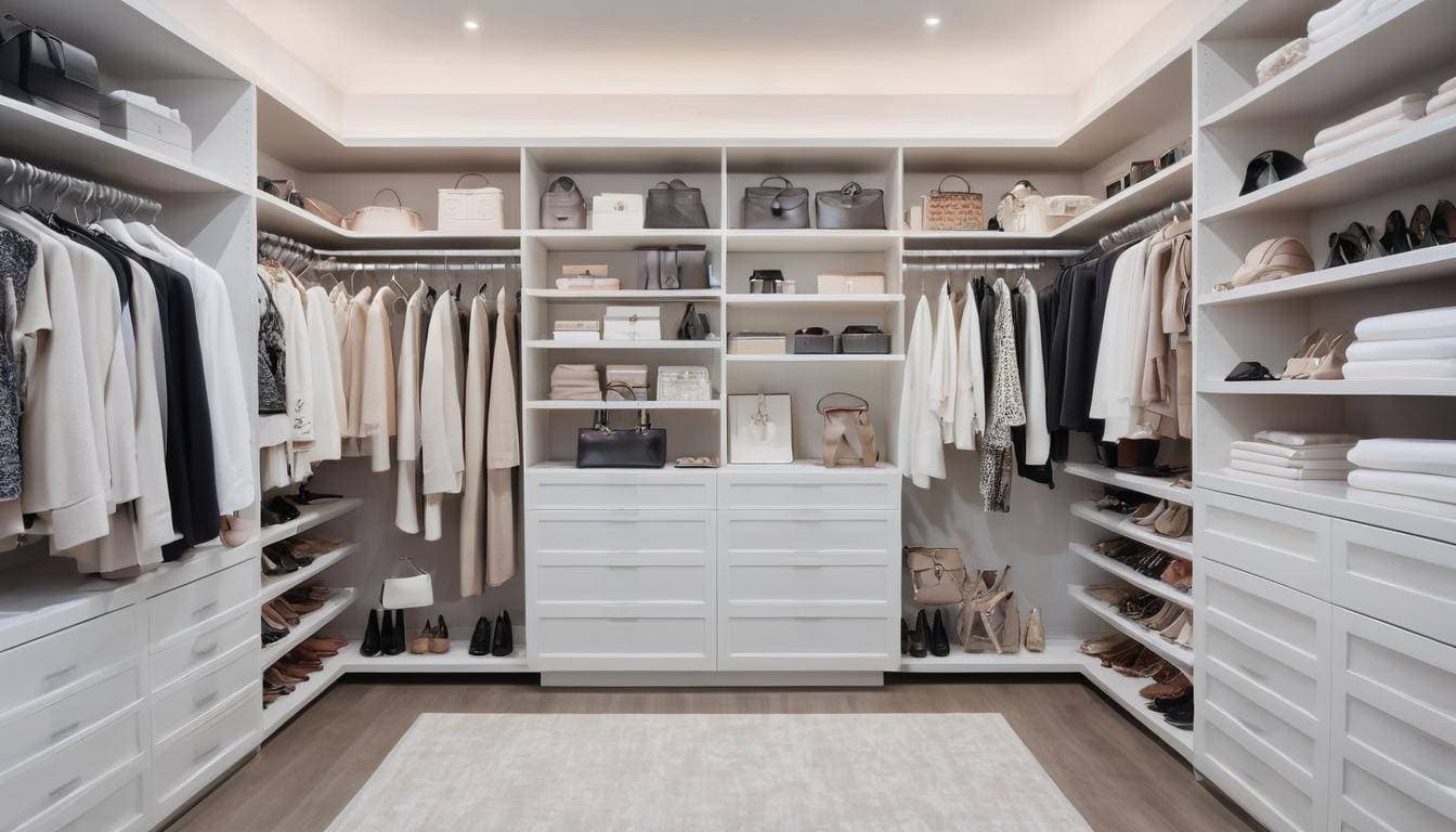 Stylish white walk-in closet