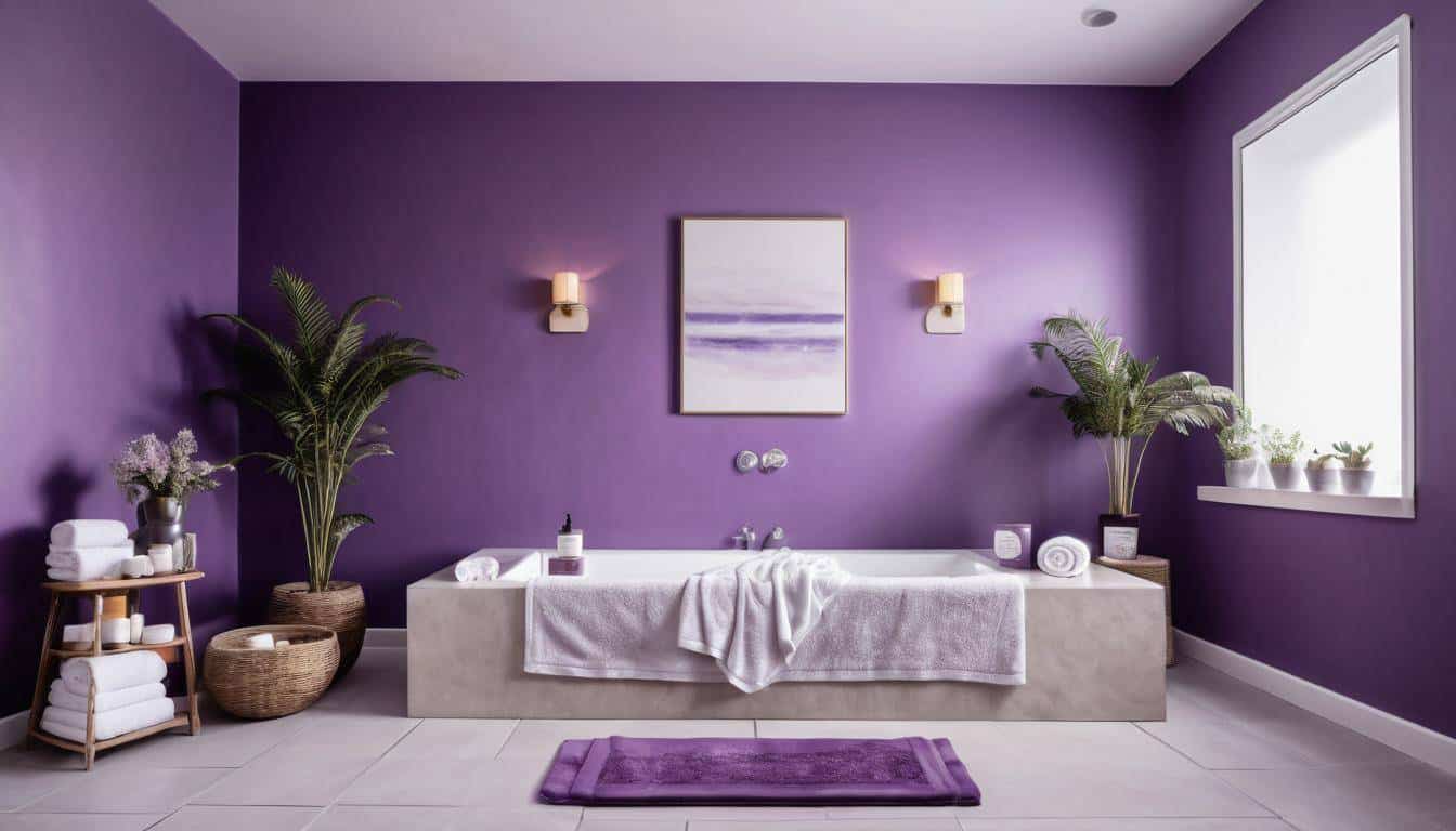 Tranquil home spa with purple walls