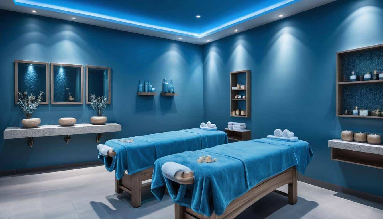 Tranquil spa with blue decor