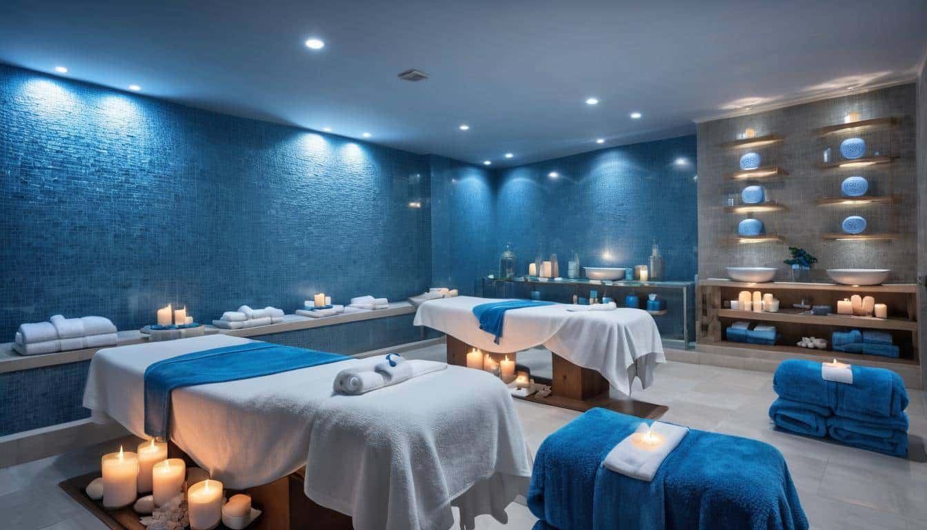 Tranquil spa with blue decor