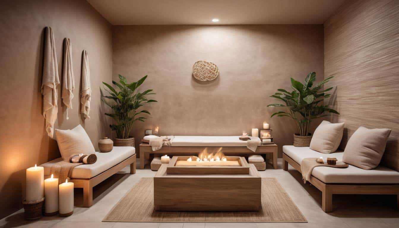 Tranquil spa with light brown decor