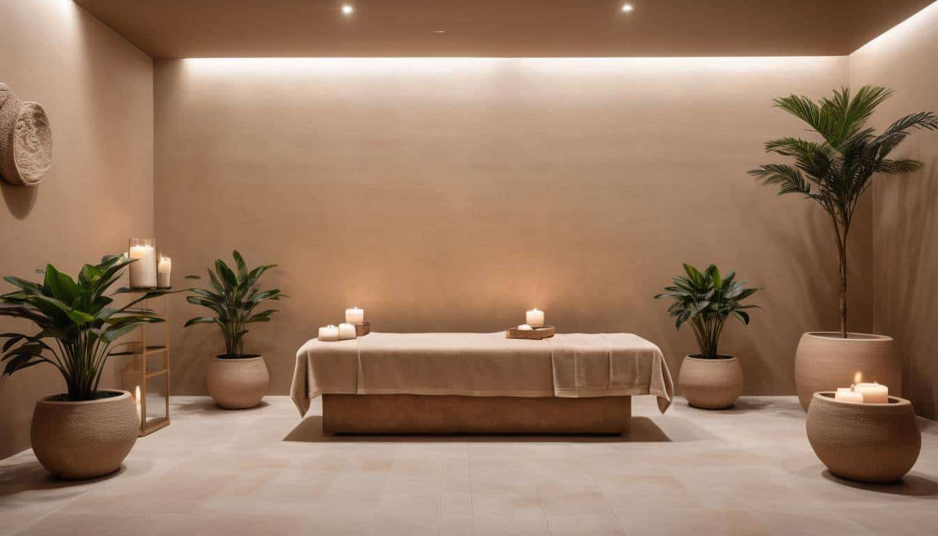 Tranquil spa with light brown decor