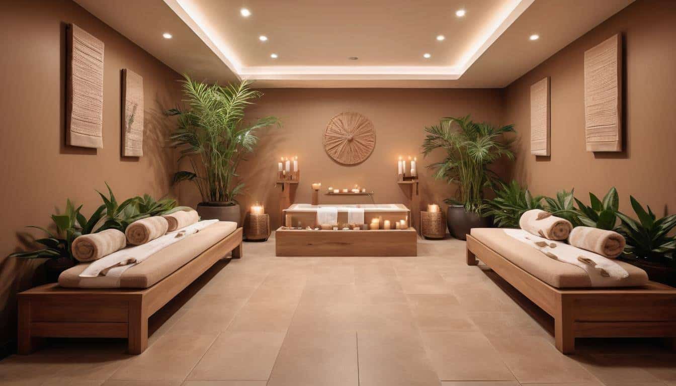 Tranquil spa with light brown decor