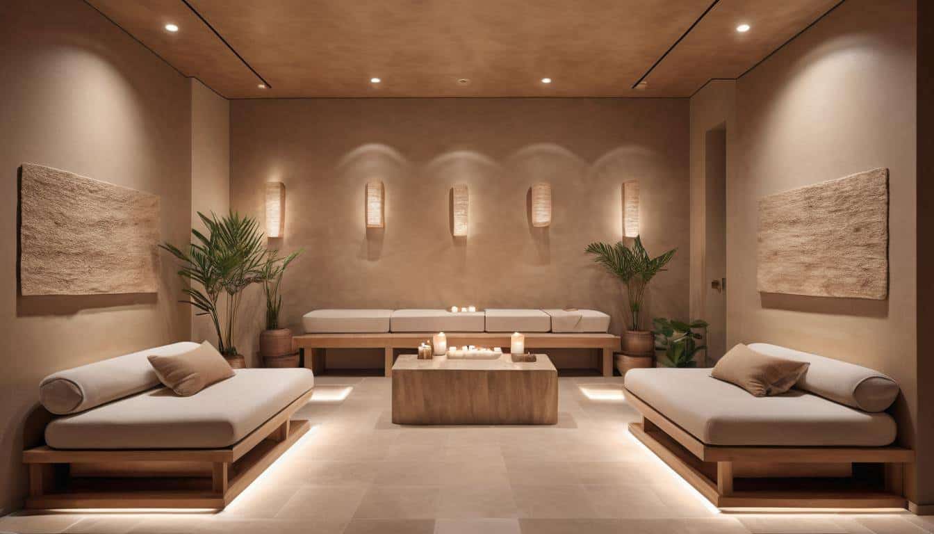 Tranquil spa with light brown decor