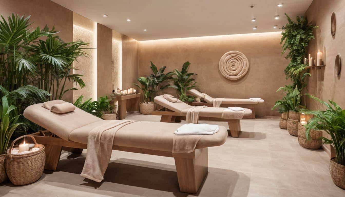 Tranquil spa with light brown decor