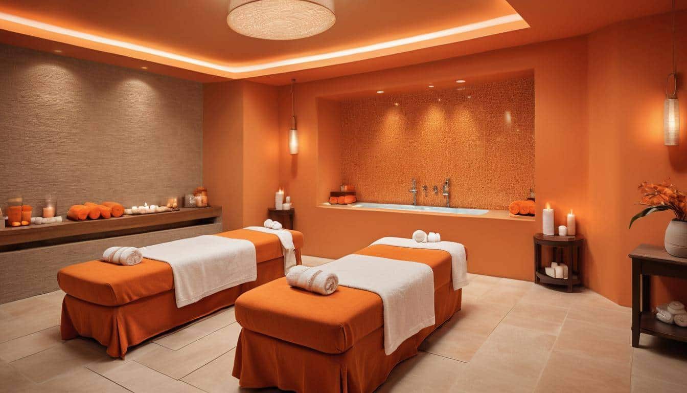 Tranquil spa with orange decor