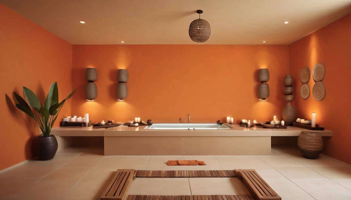 Tranquil spa with orange walls