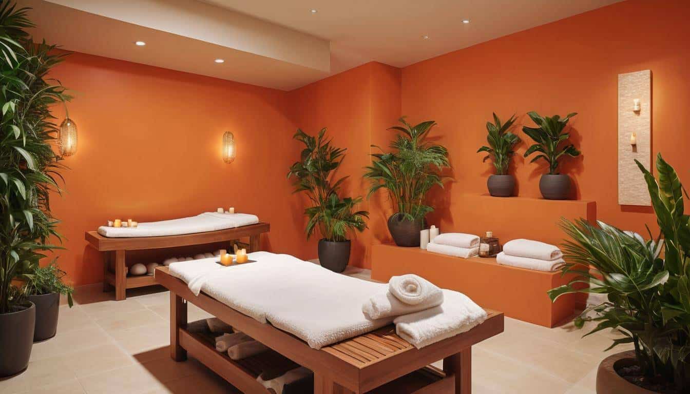 Tranquil spa with orange walls